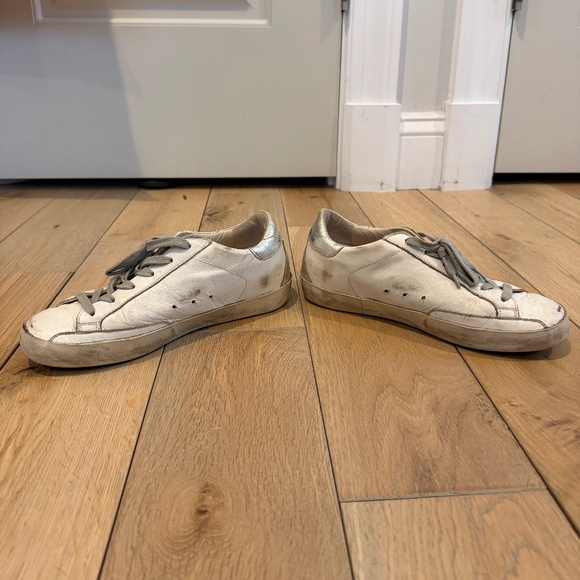 Golden Goose White & Silver Superstar Sneakers - Picture 5 of 9